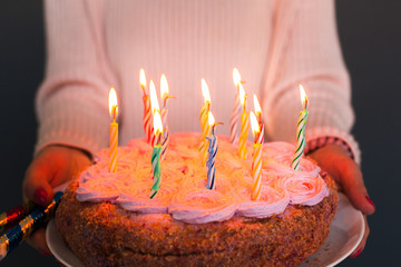 Happy birthday dear!Close up photo of sweet b-day cake