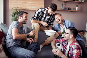 Poster - Happy male friends drinking beer