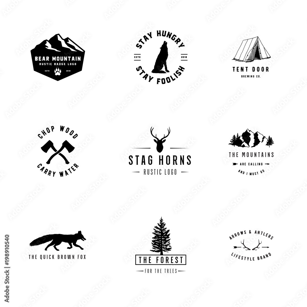 Rustic Log Symbol Rustic Logos Stock Vector | Adobe Stock