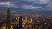 Cloudy Sunset Taipei City Famous Tower Aerial Downtown Cityscape Panorama 4k Taiwan
