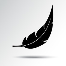 Black Feather Icon With Shadow. Vector Illustration
