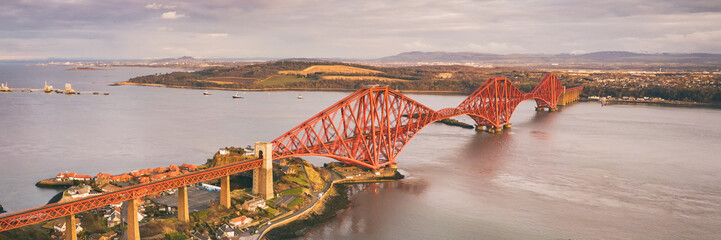 Aerial view of the iconic Forth Bridge near Edinburgh. Scotland, UK