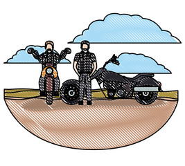 Sticker - group of bikers in the classic motorcycle scene character