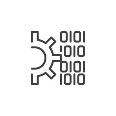 Gear and Binary code outline icon. linear style sign for mobile concept and web design. Code settings line vector icon. Symbol, logo illustration. Pixel perfect vector graphics