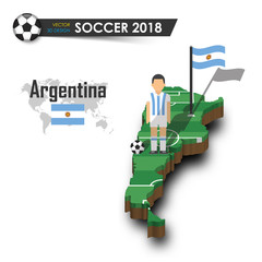 Wall Mural - Argentina national soccer team . Football player and flag on 3d design country map . isolated background . Vector for international world championship tournament 2018 concept