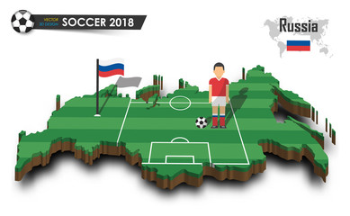 russia national soccer team . football player and flag on 3d design country map . isolated backgroun