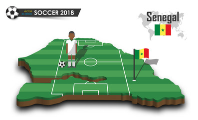senegal national soccer team . football player and flag on 3d design country map . isolated backgrou