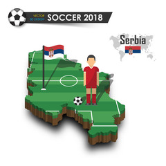 serbia national soccer team . football player and flag on 3d design country map . isolated backgroun