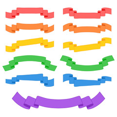 Wall Mural - Set of colored ribbon banners. With space for text. Simple flat vector illustration isolated on white background. Suitable for infographics, design, advertising, holidays, labels.