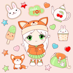 Sticker - set of cute stickers in kawaii style