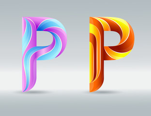 Poster - Creative twisted letter P. Abstract 3D font. Caramel and ultraviolet colors. An elegant typographic concept. Isolated vector symbol on a light background. Logo template for corporate identity.