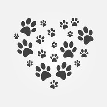 Heart With Icons Of Dog Paw Prints Vector Illustration