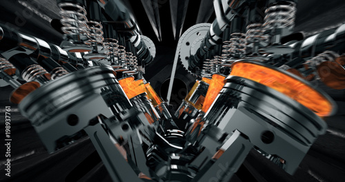 Fotografía CG model of a working V8 engine with explosions and sparks