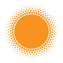 Sun Icon. Halftone Orange Circle With Gradient  Texture Circles Logo Design Element. Vector Illustration