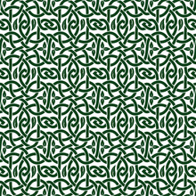 Illustration With Seamless Green Floral Celtic Pattern With Leaves On White Background
