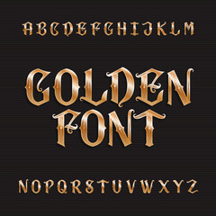Fototapete - Golden alphabet font. Vintage ornate letters. Stock vector typography for your design.
