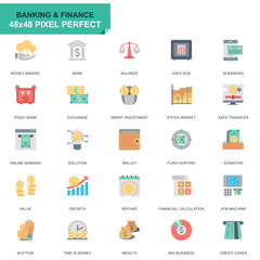 Leinwandbilder - Simple Set Banking and Finance Flat Icons for Website and Mobile Apps. Contains such Icons as Balance, E-Banking, Auction, Financial Growth. 48x48 Pixel Perfect. Editable Stroke. Vector illustration.