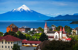 Fototapeta  - City of Puerto Varas with volcano of Osorno on the background. Chile