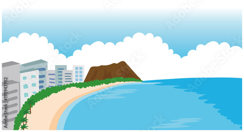 ハワイのビーチ ダイアモンドヘッドのイラスト素材 Stock Vector Adobe Stock