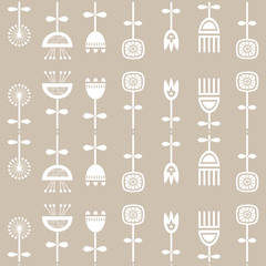 Wall Mural - Scandinavian folk art seamless vector pattern with flowers in minimalist style