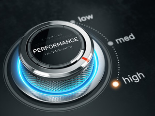 high performance concept - performance level control button on high position. 3d rendering