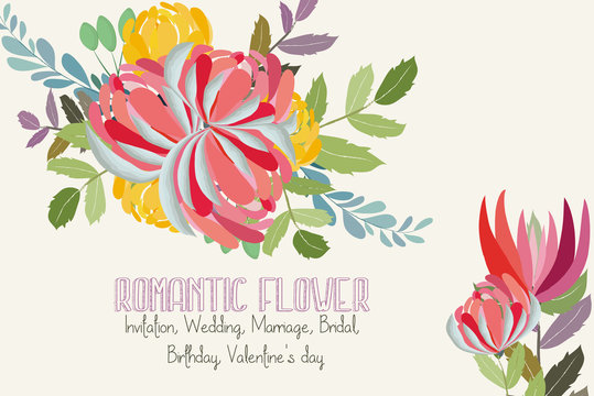 Romantic Flower. Invitation. Wedding, marriage, bridal, birthday, Valentine's day