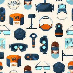 Poster - Vector pattern or background illustration with flat style virtual reality elements