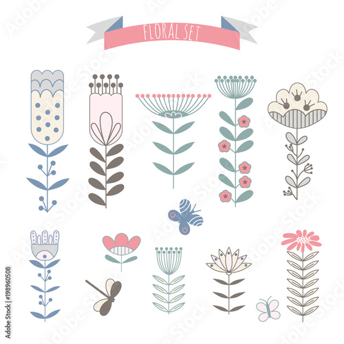 Papel de parede Vector set of floral elements