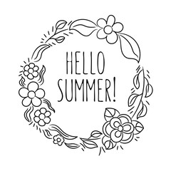 Poster - Hello summer. Doodle line, hand drawn print for balloon, t-shirt, coloring book