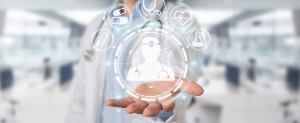 Poster - Doctor using digital medical futuristic interface 3D rendering