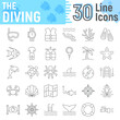 Scuba diving thin line icon set, underwater symbols collection, vector sketches, logo illustrations, sea signs linear pictograms package isolated on white background, eps 10.