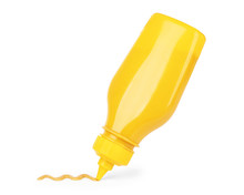 A Yellow Mustard Bottle Against A White Background
