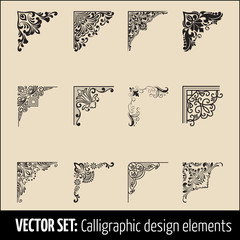 vector set of calligraphic and page decoration corner design elements. elegant elements for your des