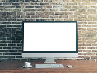 Poster - Designer desktop with empty white computer
