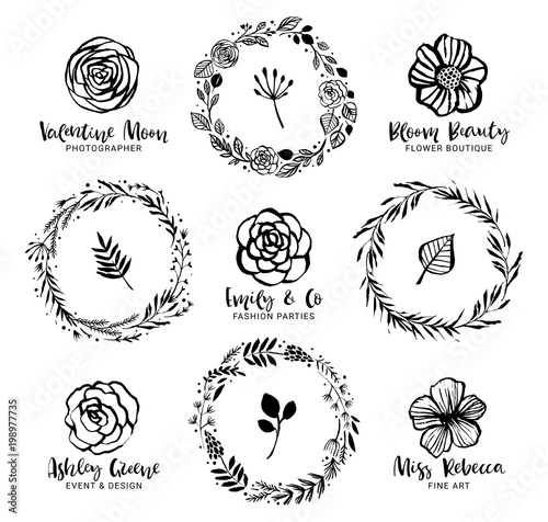 Download Flower logo templates. Floral wreaths with botanical ...
