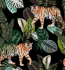 Wall Mural - tiger dark jungle pattern