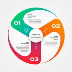 Poster - Windmill, propeller, gradient circle infographics step by step. Element of chart, graph, diagram with 3 options - parts, processes, timelines. Vector business template for presentation