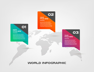 Aufkleber - World map color infographics step by step in a series of gradient block. Element of chart, graph, diagram with 3 options - parts, processes, timelines. Vector business template for presentation