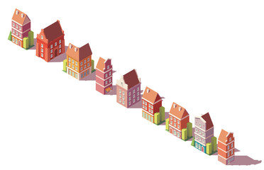 Wall Mural - Vector low poly isometric old buildings set