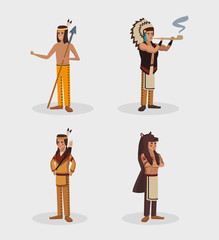 Sticker - American indian warriors at village cartoon vector illustration graphic design