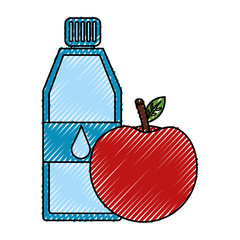 Sticker - pure water bottle with apple vector illustration design