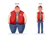 Sad fat man. Obese character. Fatboy. Cartoon vector illustration.