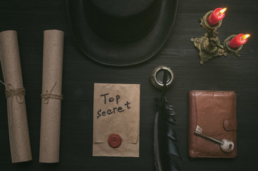 Wall Mural - top secret document information. privacy. forbidden material. key to unraveling. secret clue concept