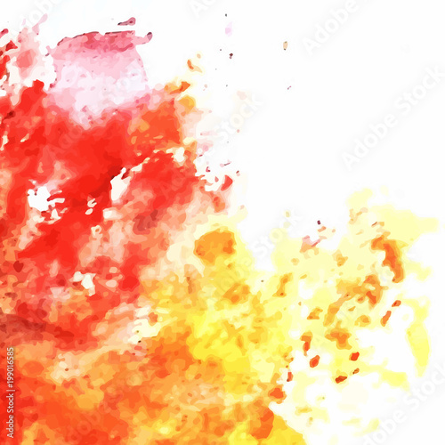 Vector Watercolor Bright Red Yellow Splashes Abstract Background