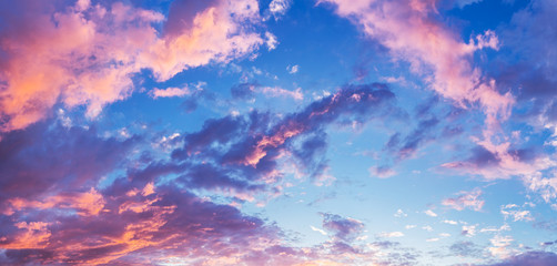 Wall Mural - panorama of beautiful evening cloudy sky. nature background.