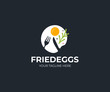 Fried egg logo template. Morning breakfast vector design. Fast food and rosemary logotype
