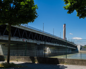 Wall Mural - Bridge on the River Rhine, buildings along the river in the city of Basel.