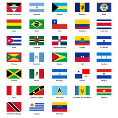 Flags of all countries of the American continents