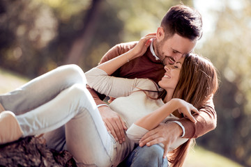 Loving couple in the park