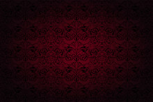 Royal, Vintage, Gothic Background In Dark Red And Black With A Classic Baroque Pattern, Rococo